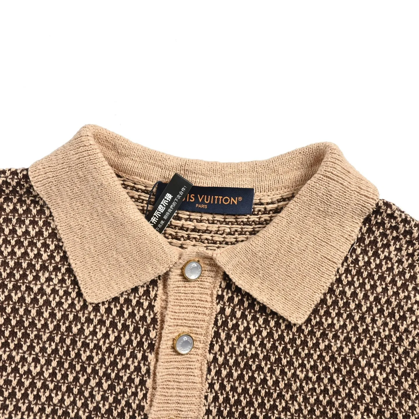 Louis Vuitton/Louis Vuitton leather brand badge mesh knitted Polo short-sleeved shirt